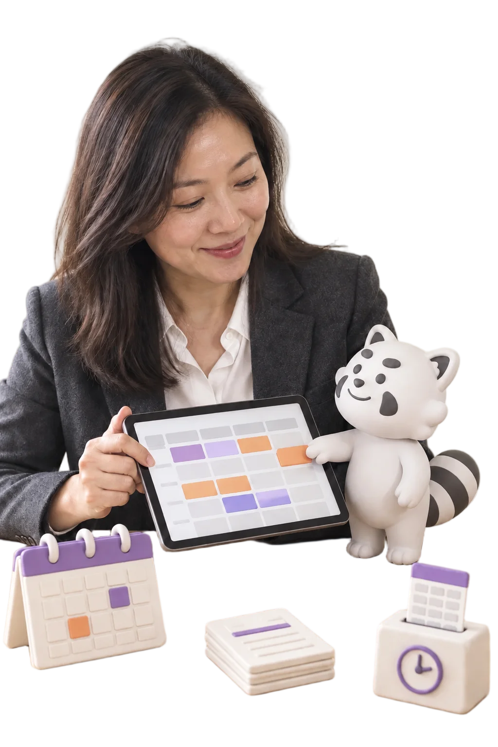 Gutsy mascot with an HR manager working on payroll and shift scheduling
