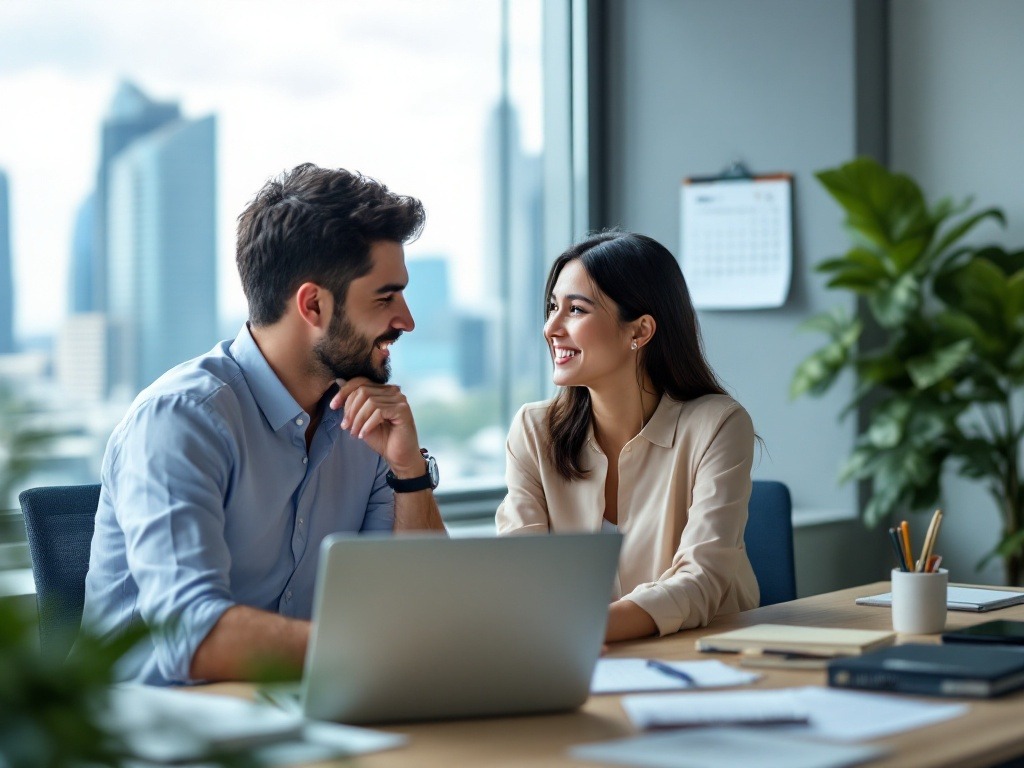 Two colleagues discussing over the job in a room