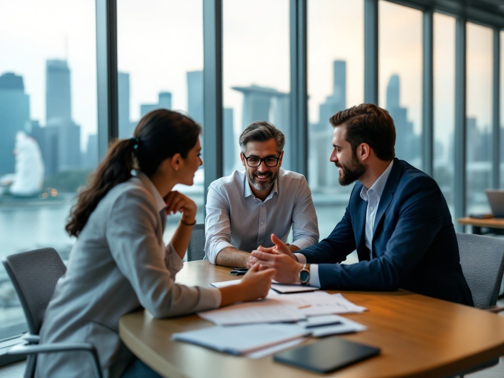 3 colleagues with different generations are discussing over the job