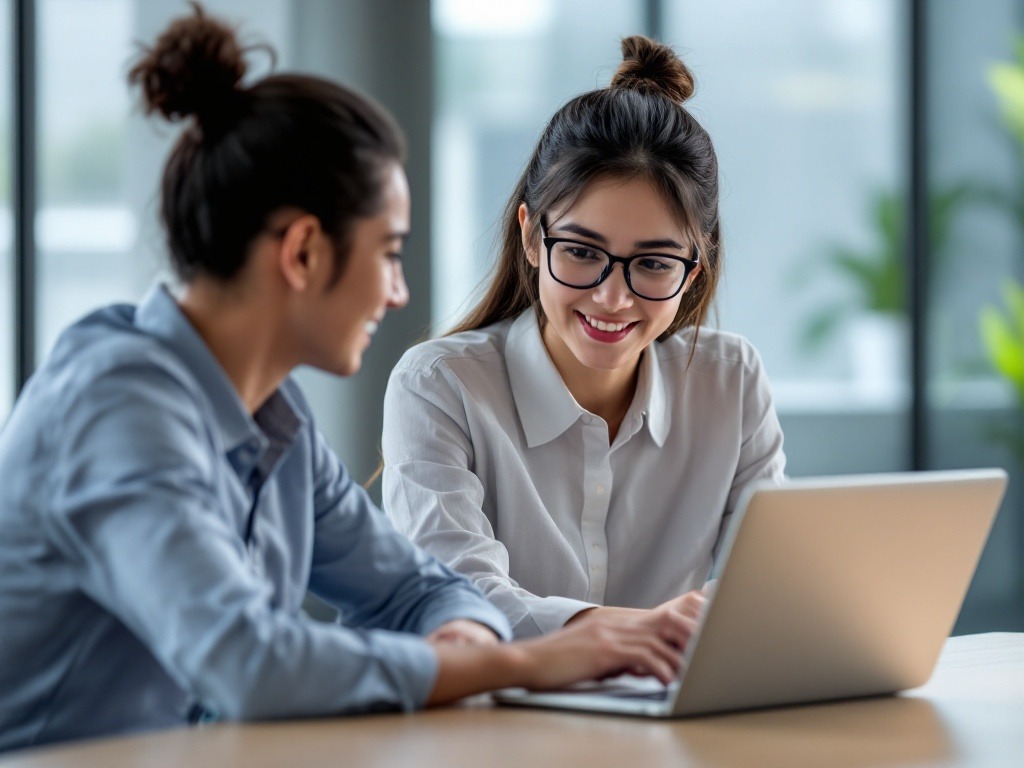 a singaporean HR officer discuss with an employee to manage urgent leave request using software in a laptop