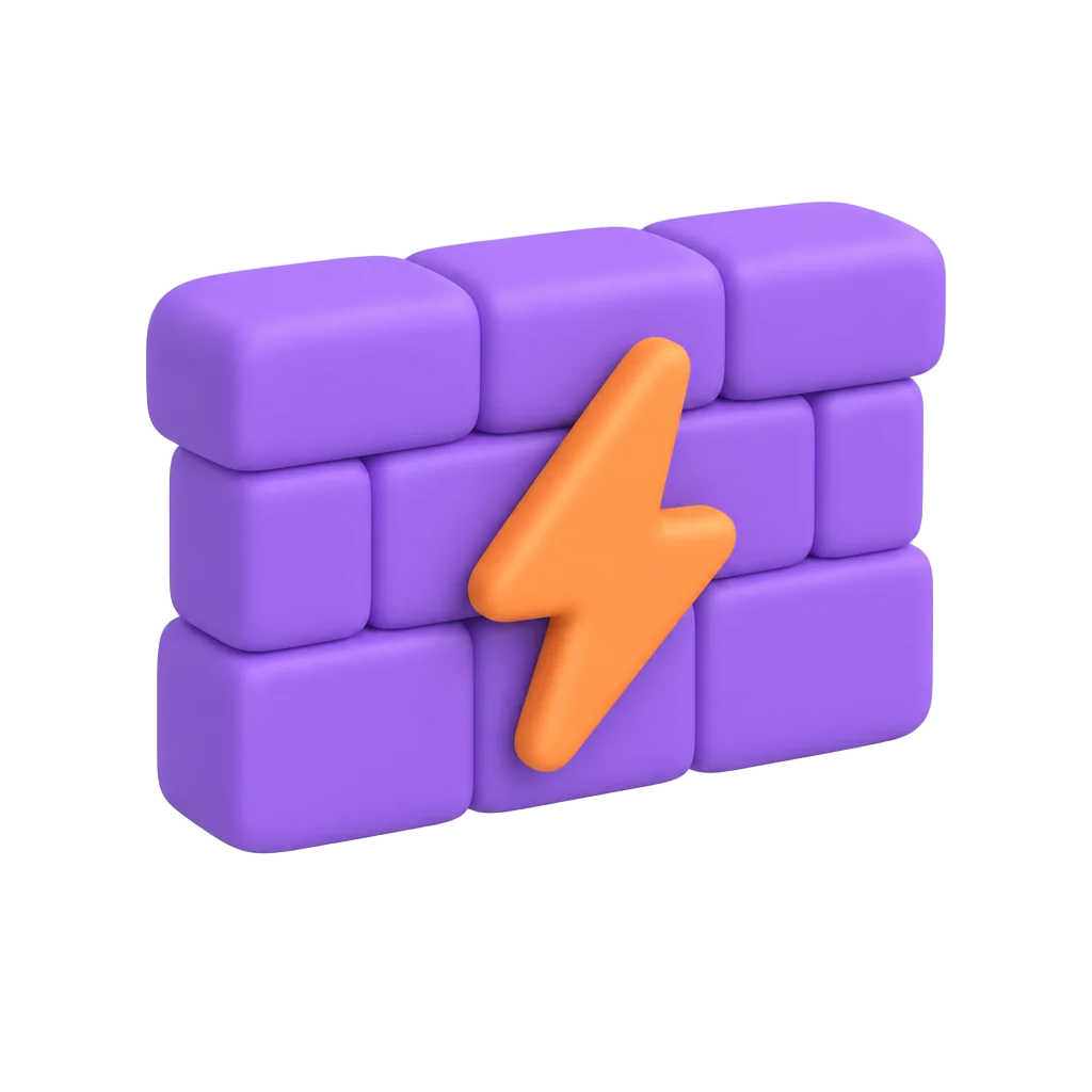 Matte clay firewall wall with an orange lightning bolt, representing the agent firewall