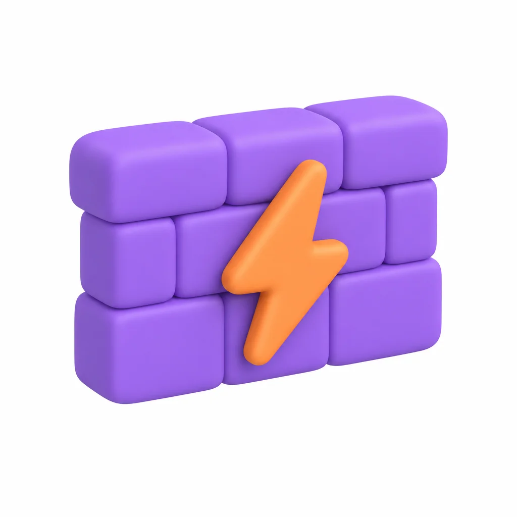 Matte clay firewall wall with an orange lightning bolt, representing the agent firewall