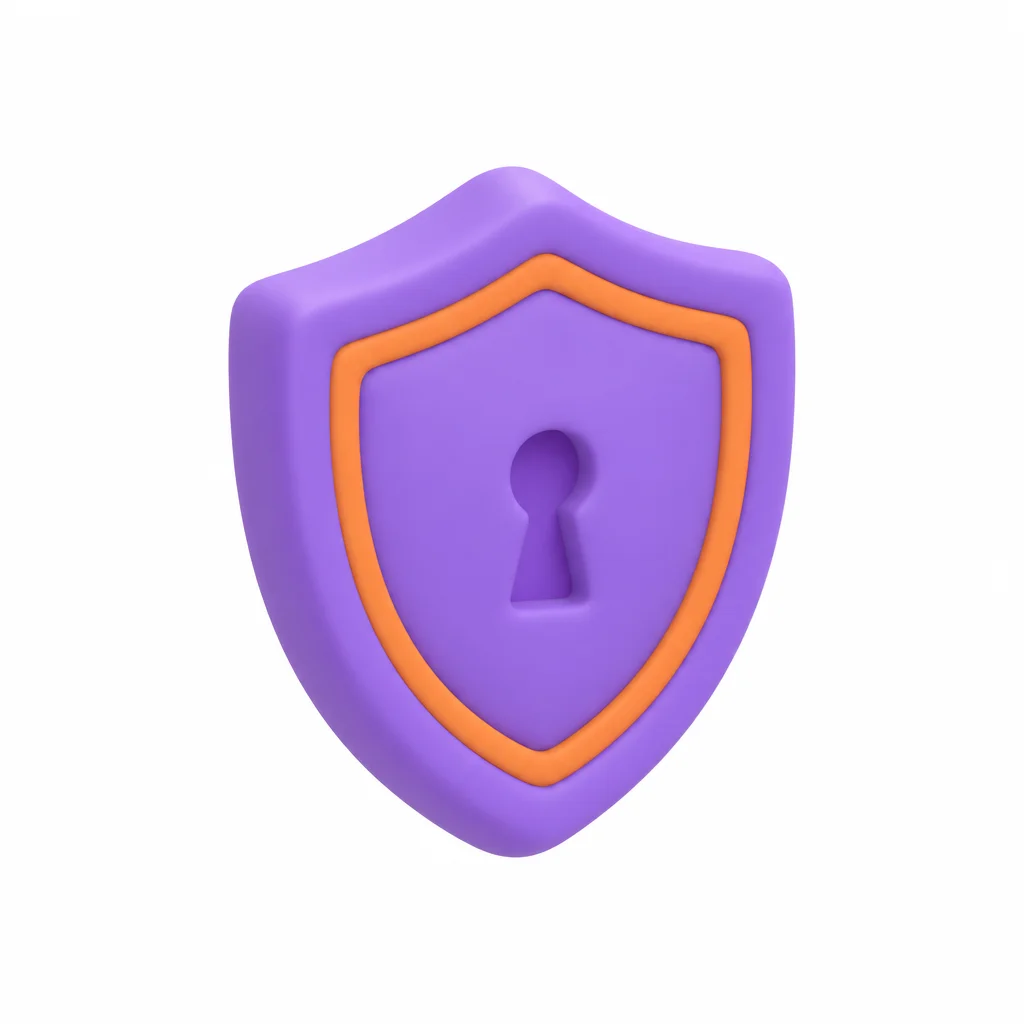 Matte clay shield icon with a keyhole in Gutsy purple with an orange accent, representing data sovereignty
