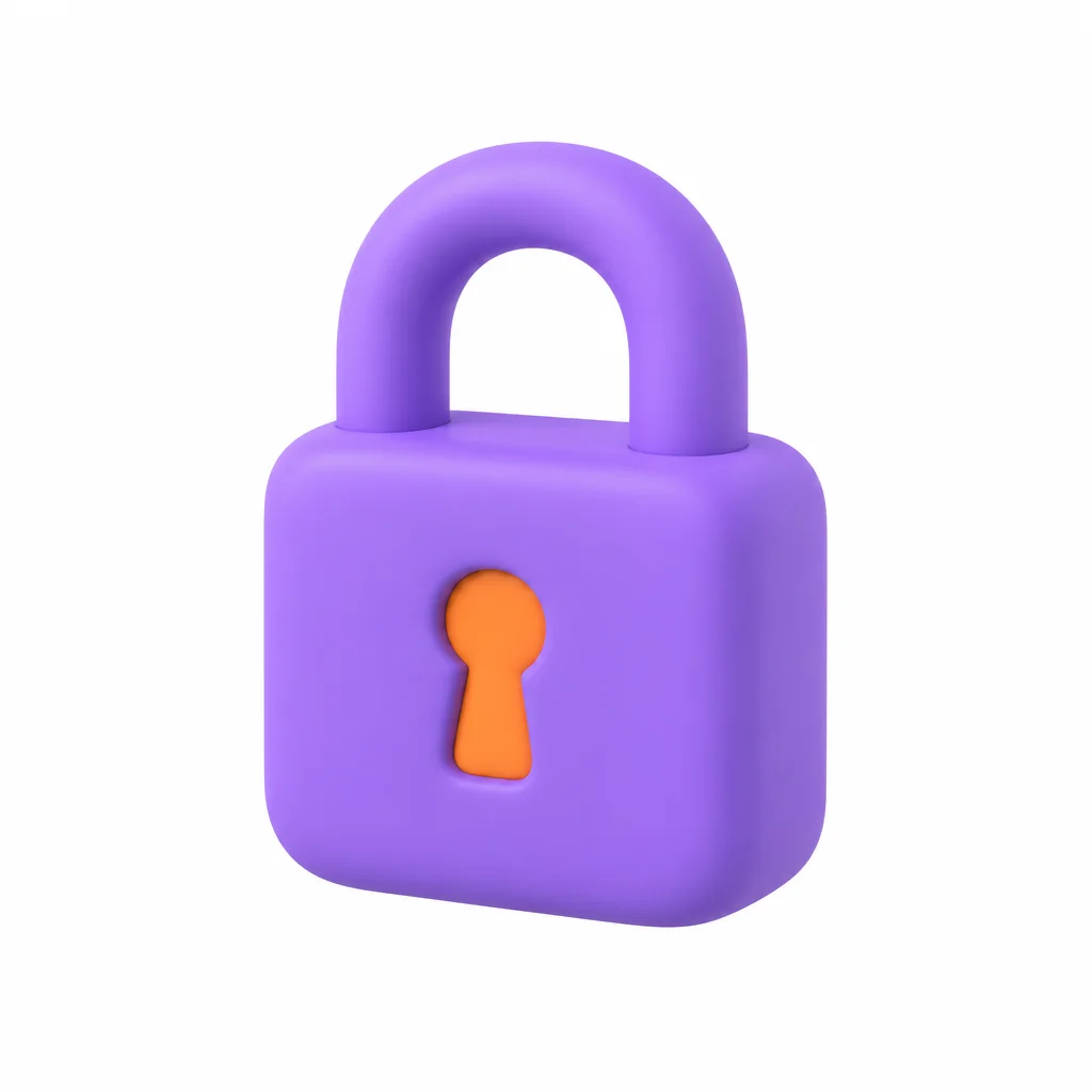 Matte clay padlock icon in Gutsy purple with an orange keyhole, representing private inference