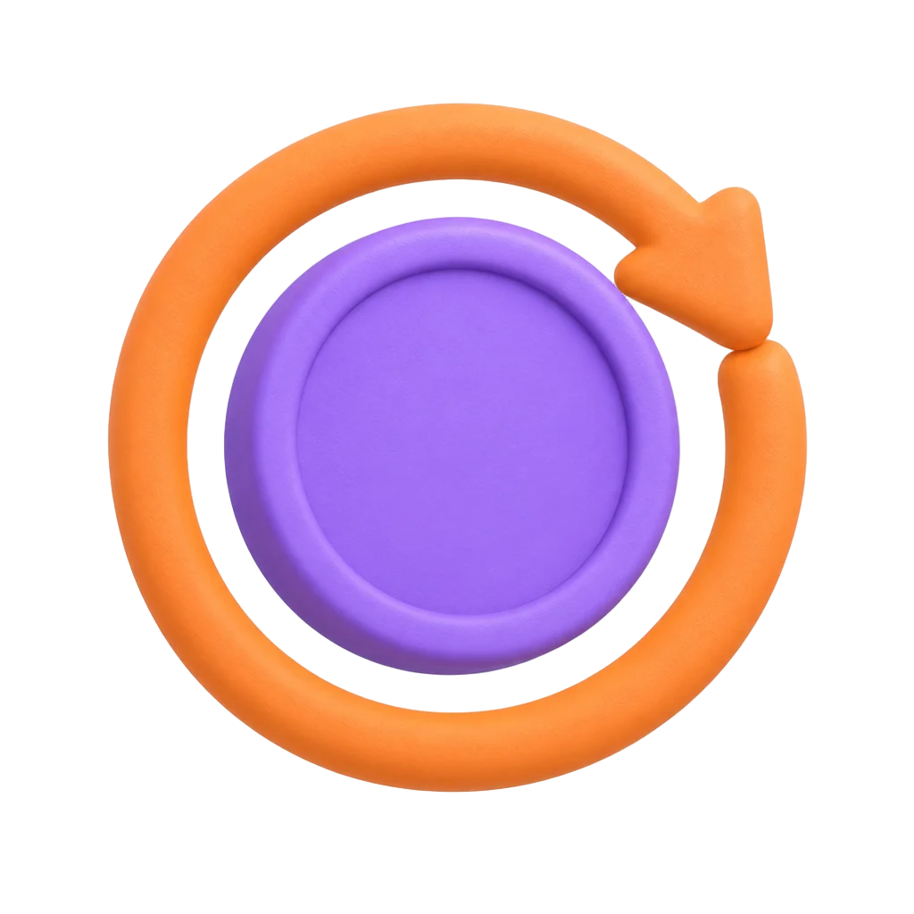 Matte clay icon of a circular arrow cycling over a clay coin