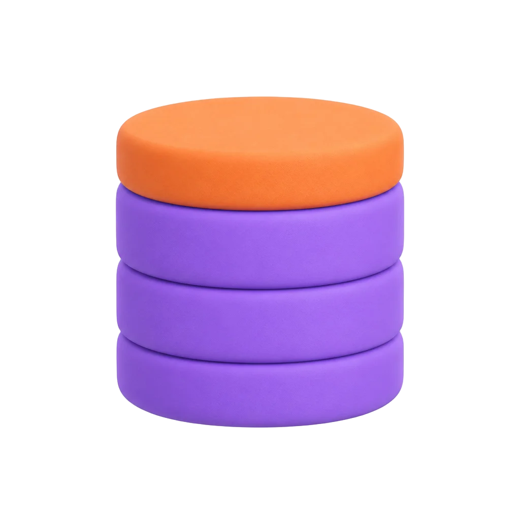 Matte clay icon of a database stack