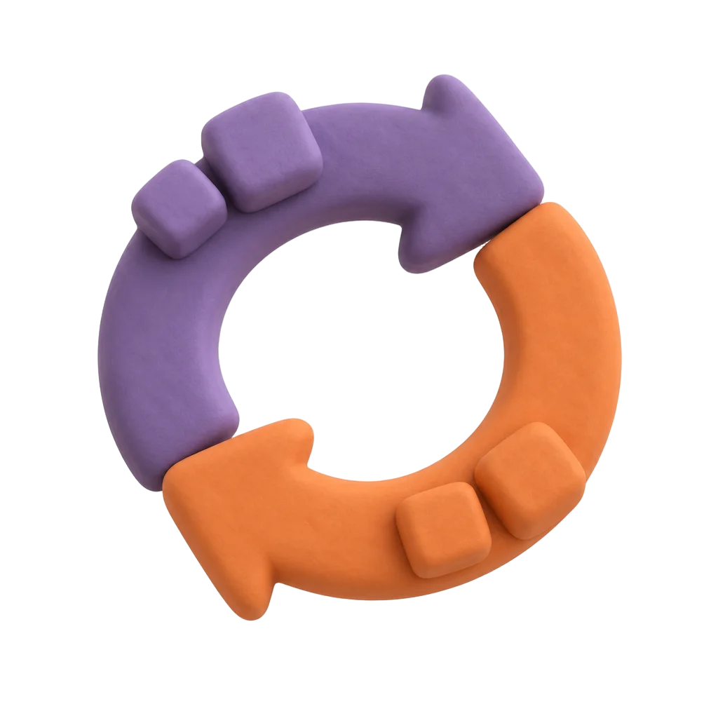 Clay icon representing two-way data sync between connected systems